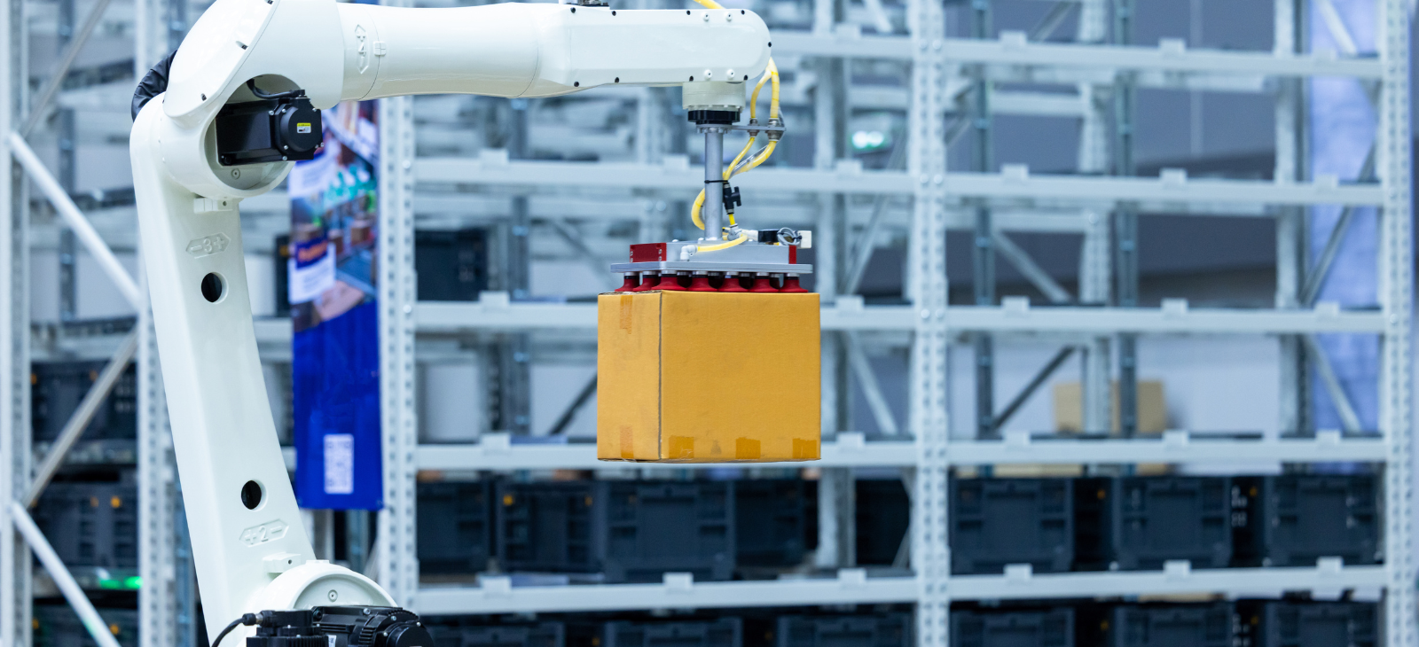 Robotic arm handling boxes
