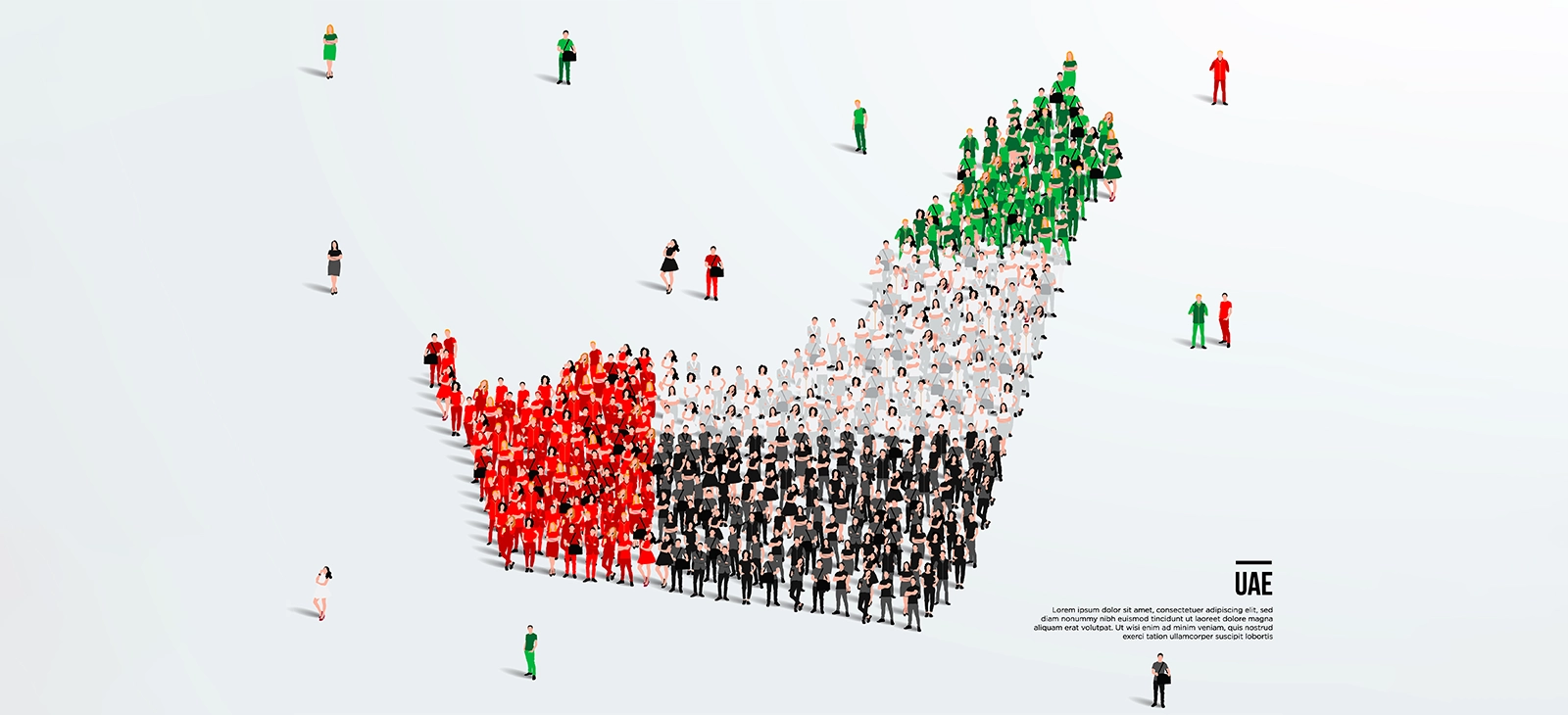 UAE population forming country map with flag colors


