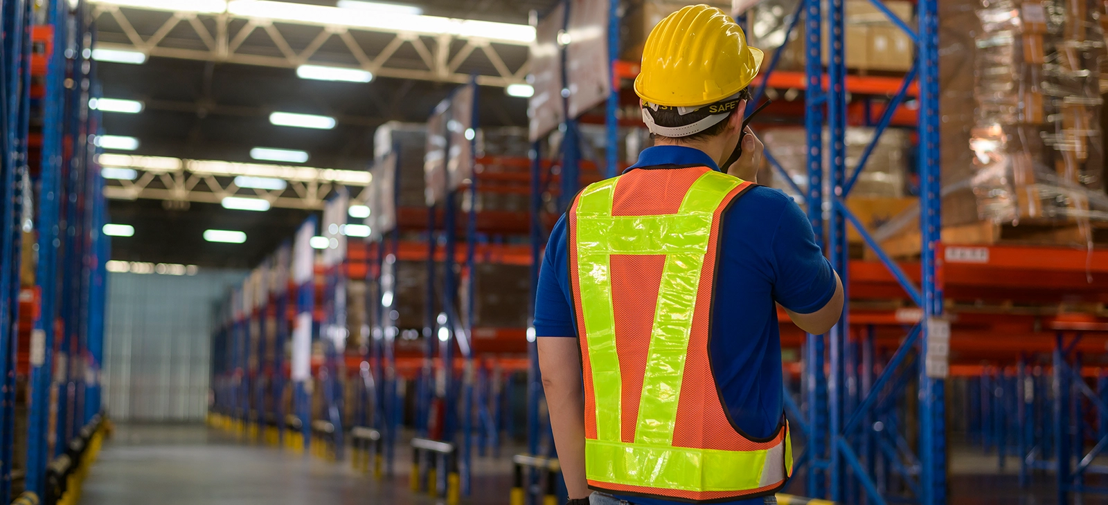 Warehouse worker inspecting storage racks

