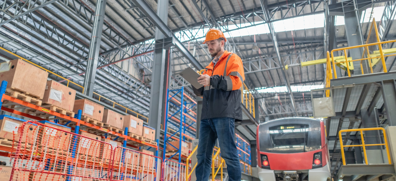 Worker managing warehouse