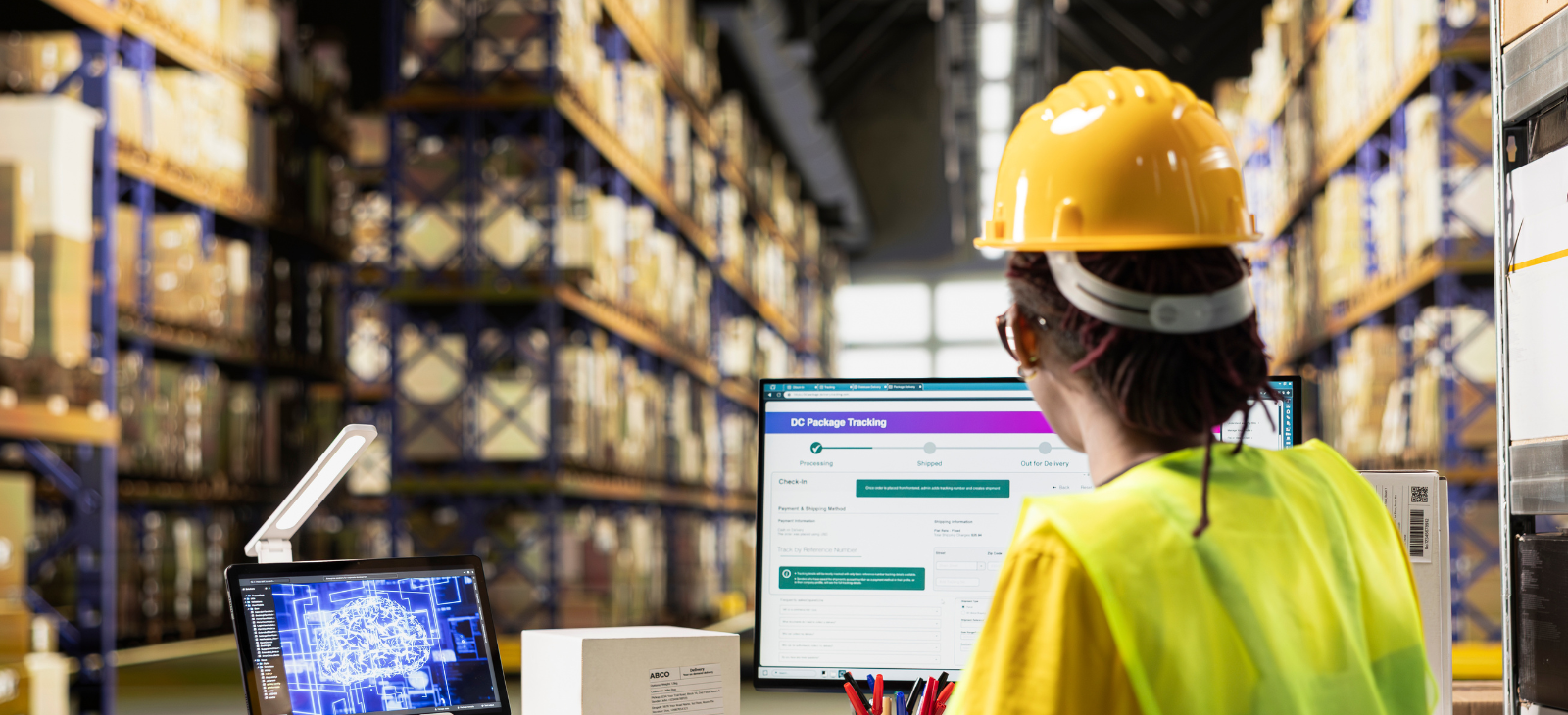 Worker managing inventory